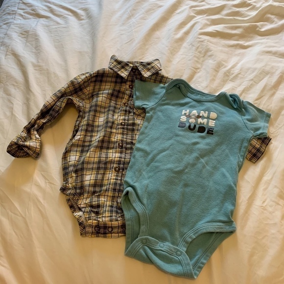 Carter's Other - Carter's 12 Month Blue And Yellow Plaid Onesie And Blue Short Sleeve Onesie(861)